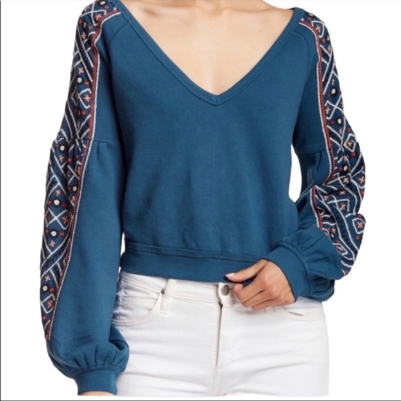 Free People Sweaters - Free people real cropped embroidered sweatshirt